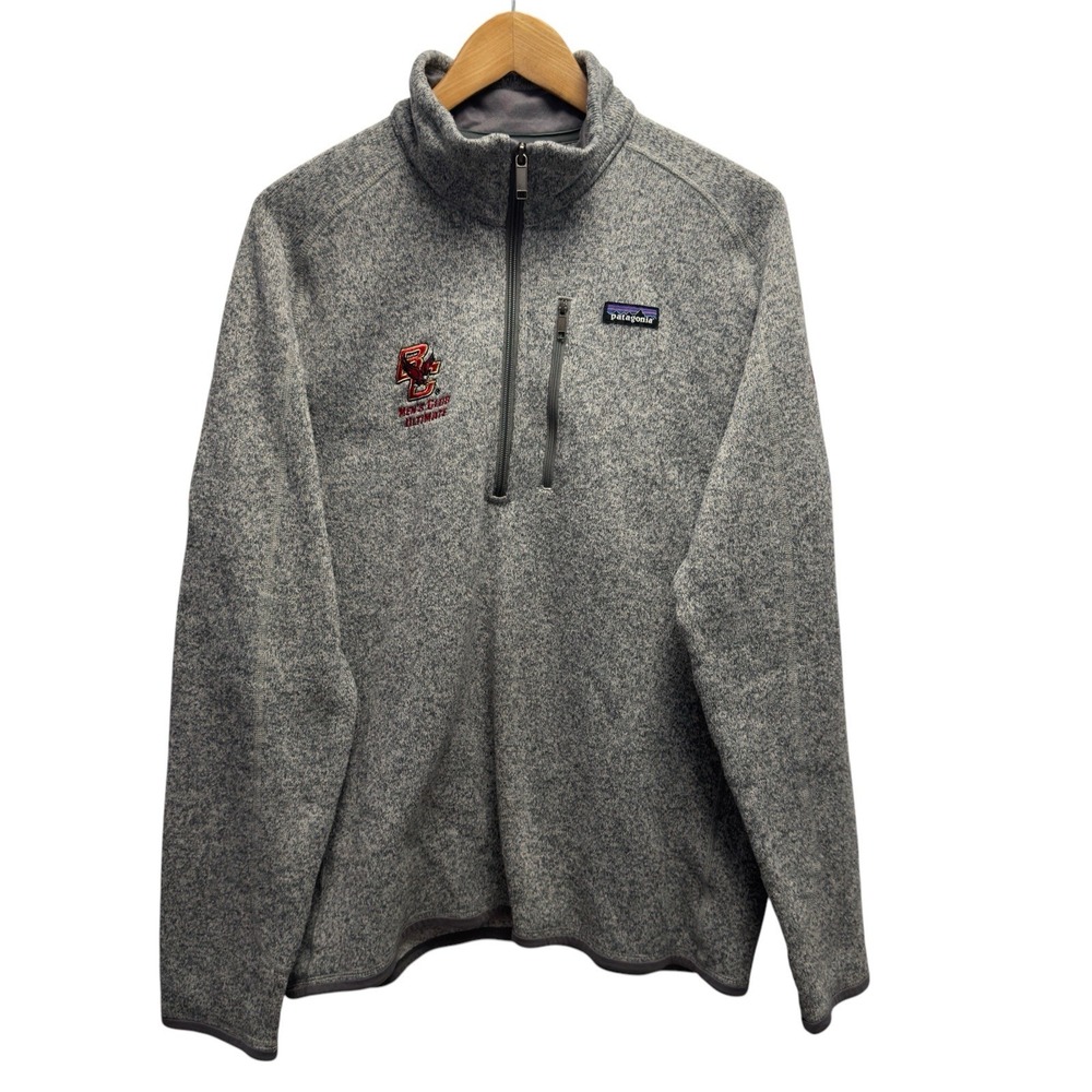 Patagonia Men's L Better Sweater 1/4 Zip Gray Knit Sweater Jacket Boston College